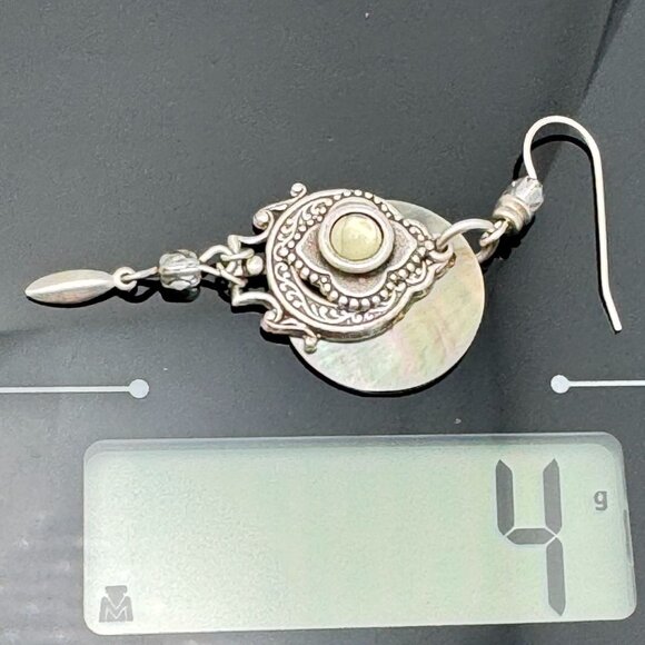 Bohemian Dangle Earrings Mother-Of-Pearl Silver-Tone Unique 2" - Picture 9 of 9